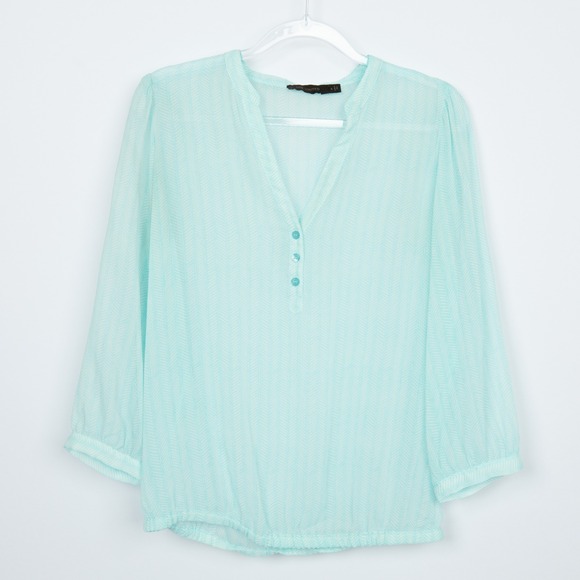 The Limited Aqua Blue Sheer Henley Blouse Size S Women's - Picture 1 of 9